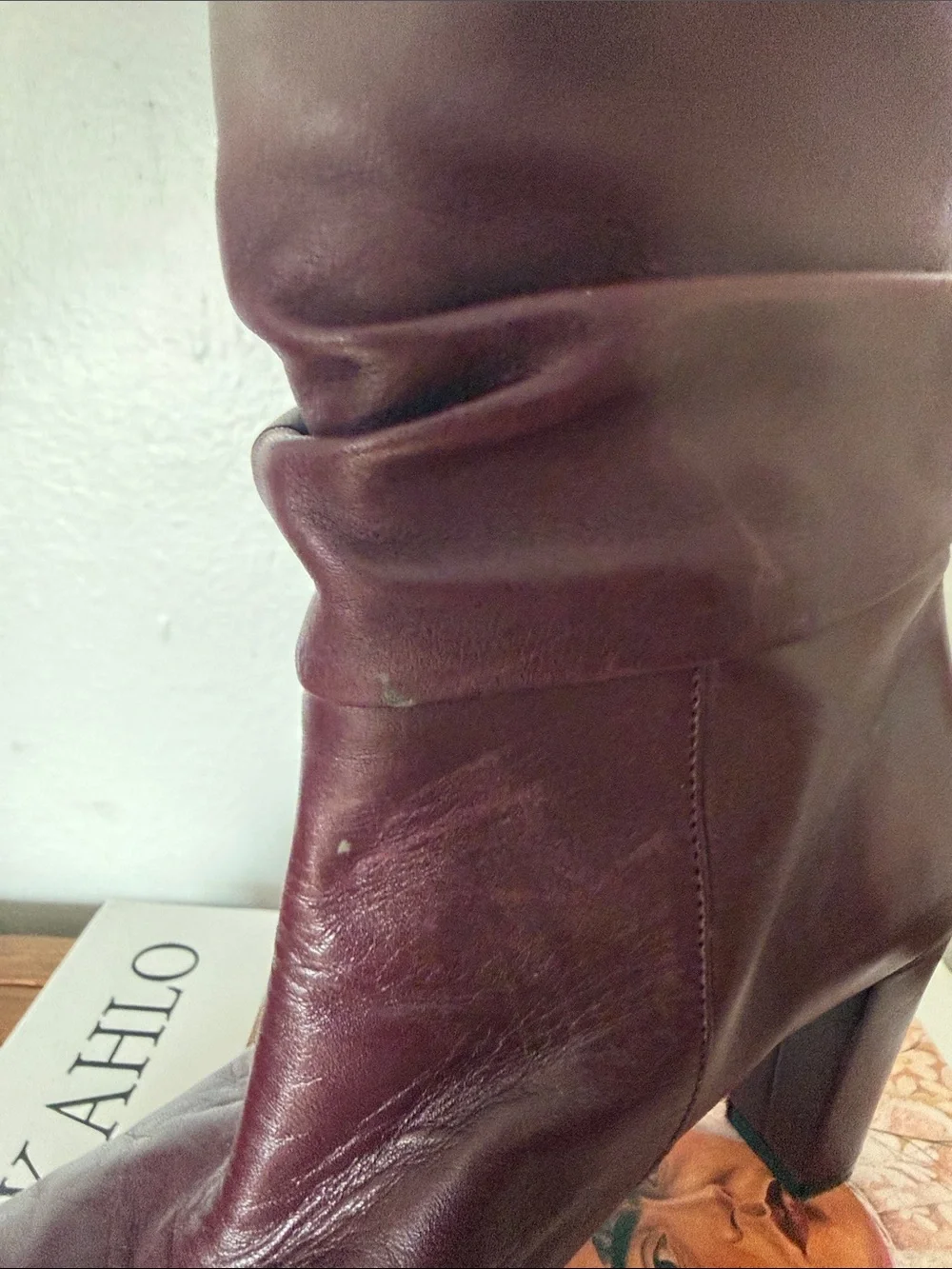 Zara Burgundy Leather Over-the-Knee Pointed-Toe Boots